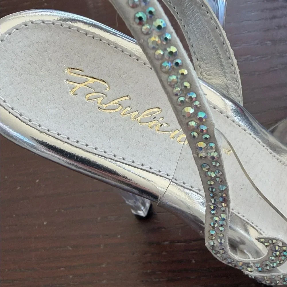 New Fabulicious Elegant Silver Crystal Women's vintage retro pinup Heels 8